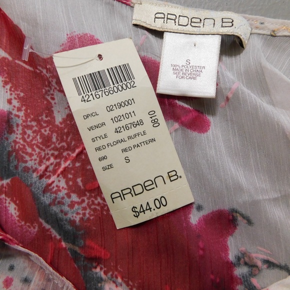 NWT Arden B Sheer Red Floral Ruffle Blouse - Picture 4 of 4